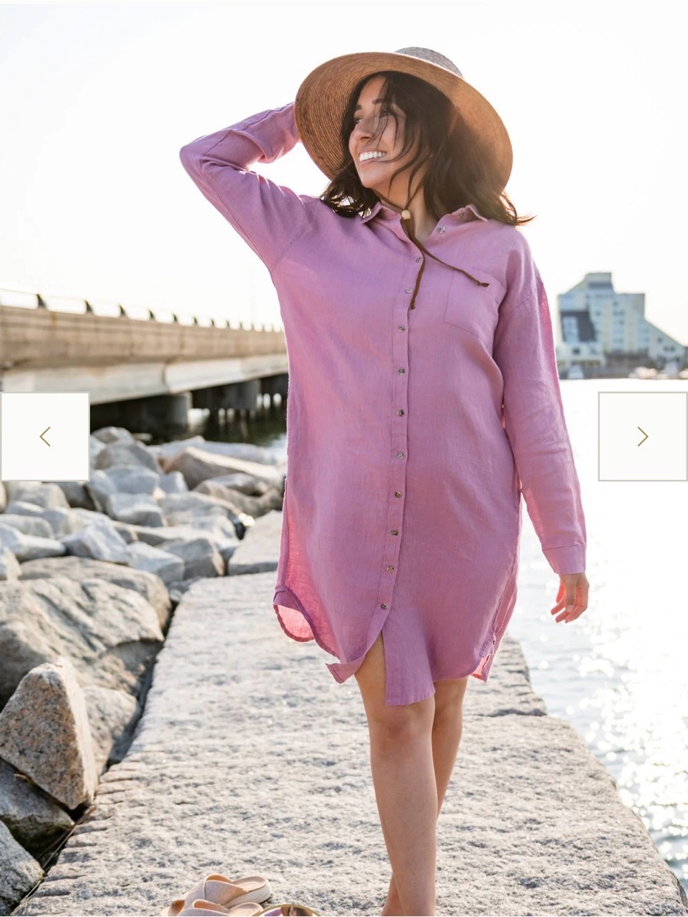 Line In the Sand Mauve Coastal Shirt Dress Linen Beach Vacation Resort Wear Sz M